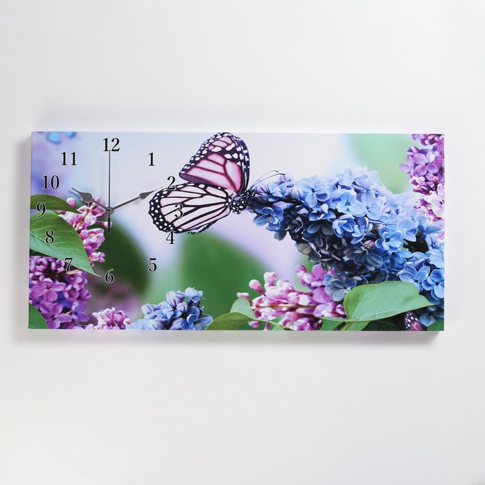 Часы-картина настенные, серия: Цветы, "Сирень и бабочка", 40 х 76 см - фото 1 - id-p217804888