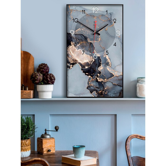 Часы-картина настенные, серия: Кухня "Черный мрамор", плавный ход, 35 х 57 см - фото 3 - id-p217804977