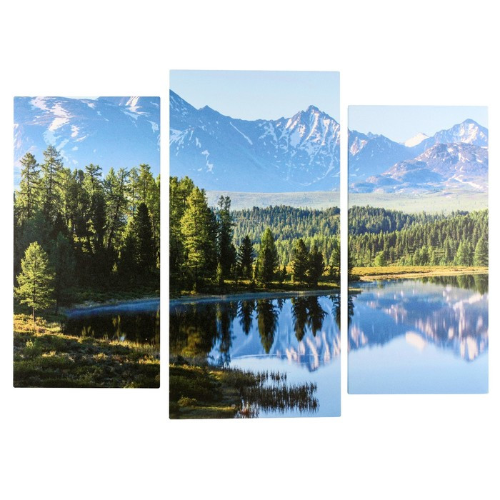 Модульная картина "Пейзаж с озером и горами" (2-25х50, 30х60 см) 60х80 см - фото 1 - id-p217805123