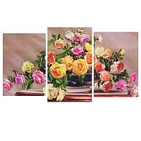 Модульная картина на подрамнике "Разноцветные розы" (2-31х44; 1-31х51) 93х51 см