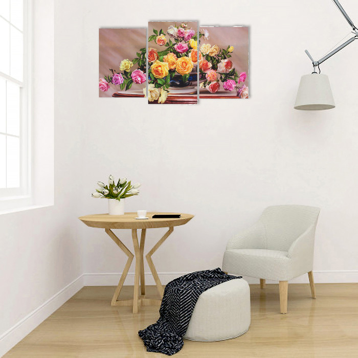Модульная картина на подрамнике "Разноцветные розы" (2-31х44; 1-31х51) 93х51 см - фото 2 - id-p217805133