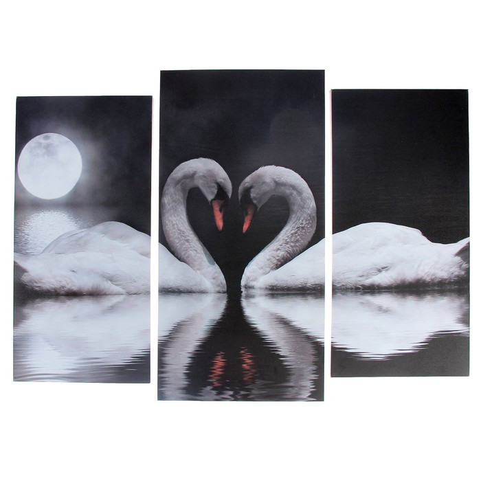 Модульная картина "Лебеди под луной" (2-25х52; 1-30х60) 60х80 см - фото 1 - id-p217805141