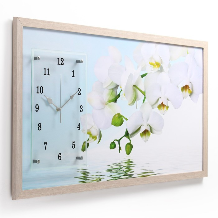 Часы-картина настенные, серия: Цветы, "Водная гладь и белые орхидеи", 50 х 100 см - фото 2 - id-p217805214