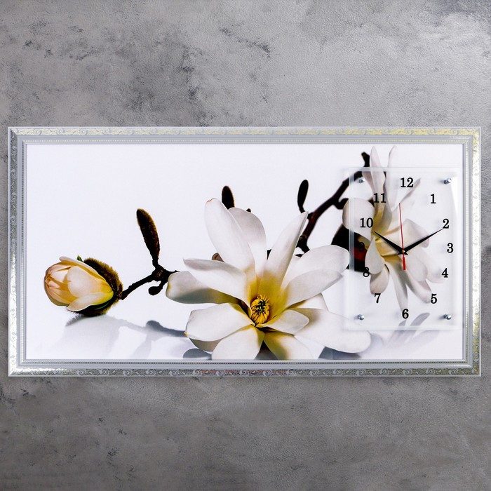 Часы-картина настенные, серия: Цветы, "Ветка с цветами и почками", 50 х 100 см - фото 1 - id-p217805215