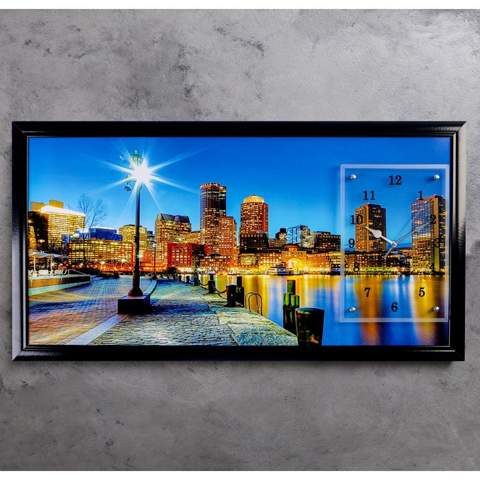 Часы-картина настенные, серия: Город, "Ночной город и архитектура", 50 х 100 см - фото 1 - id-p217805219