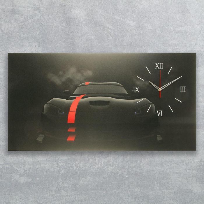 Часы-картина настенные, серия: Автомобили, "Чёрный спорткар", 50 х 100 см, микс стрелок - фото 1 - id-p217805279