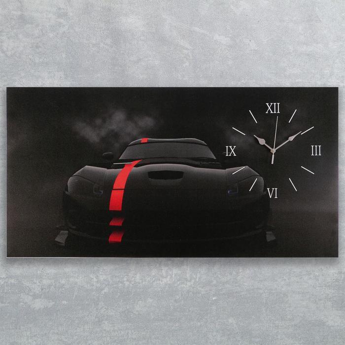 Часы-картина настенные, серия: Автомобили, "Чёрный спорткар", 50 х 100 см, микс стрелок - фото 2 - id-p217805279