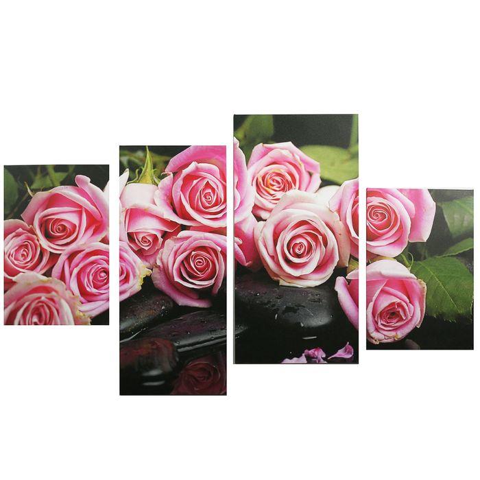 Картина модульная на подрамнике "Нежные розы" 2-30х45; 1-29,5х69; 1-34х69, 80*130 см - фото 1 - id-p217805309
