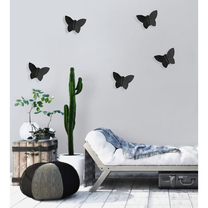 Декор настенный "Бабочки" 7,5 x 10,5 см, черный, (набор 5 шт) - фото 2 - id-p217805329