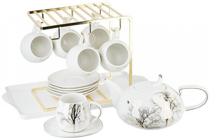 NOUVELLE HOME Чайный набор на металлической подставке с подносом 15пр. "5th Avenue. Golden Forest" (6 персон)