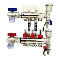 Коллекторная группа для тёплого пола с расходомерами и кранами на 3 выхода TIM