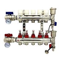 Коллекторная группа для тёплого пола с расходомерами и кранами на 5 выходов TIM