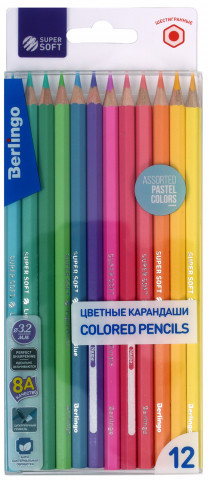 Карандаши цветные Berlingo Super Soft 12 цветов, длина 175 мм, Pastel - фото 2 - id-p217832241