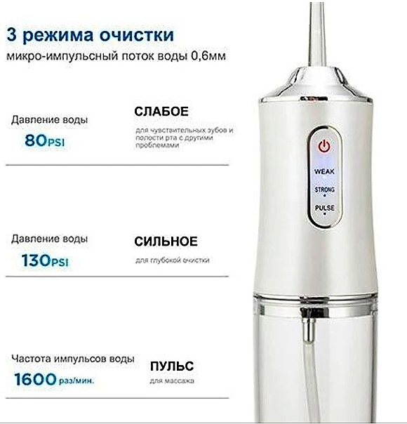 Ирригатор (флоссер) для гигиены полости рта Oral Irrigator 4 сменные насадки - фото 8 - id-p217835784