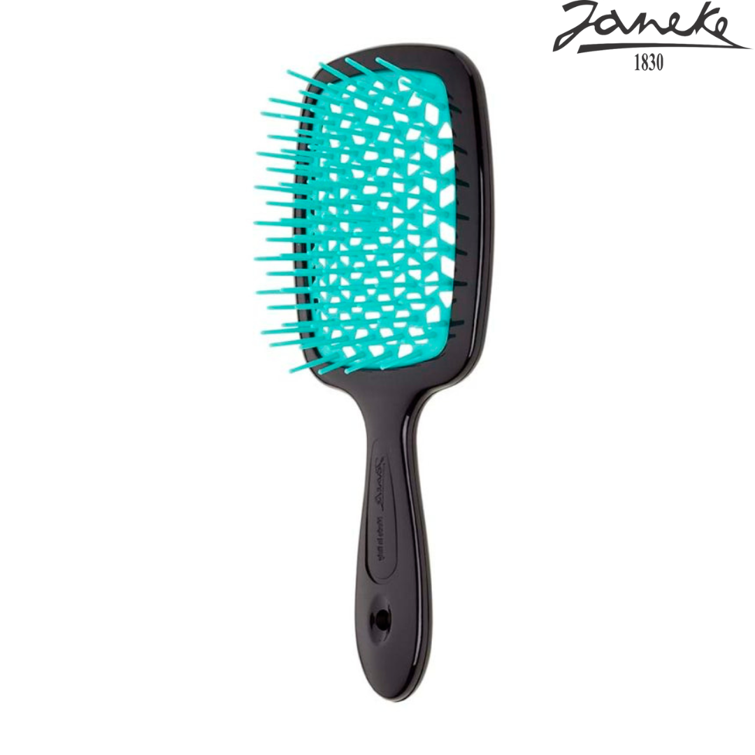 Расческа массажная Janeke Superbrush Black Черная с бирюзовым