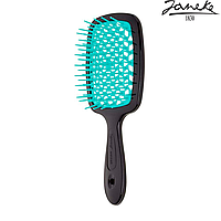 Расческа массажная Janeke Superbrush Black Черная с бирюзовым