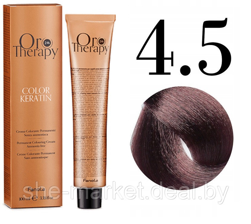 Безаммиачная крем-краска для волос ORO Therapy Color Keratin 4.5, 100мл - фото 1 - id-p217949682