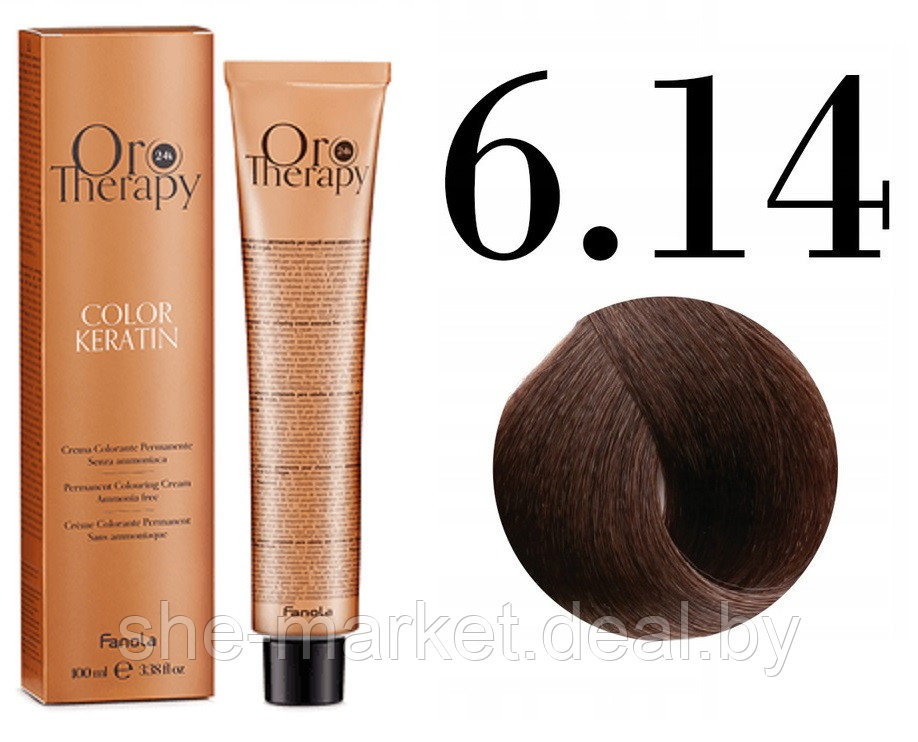 Безаммиачная крем-краска для волос ORO Therapy Color Keratin 6.14, 100мл - фото 1 - id-p217949695