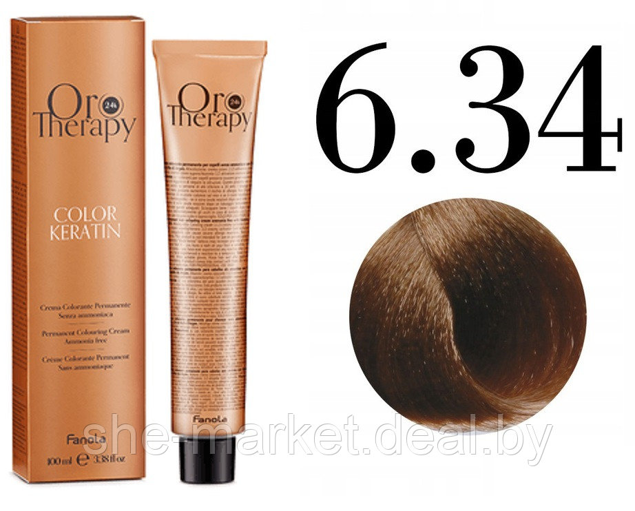 Безаммиачная крем-краска для волос ORO Therapy Color Keratin 6.34, 100мл - фото 1 - id-p217949698