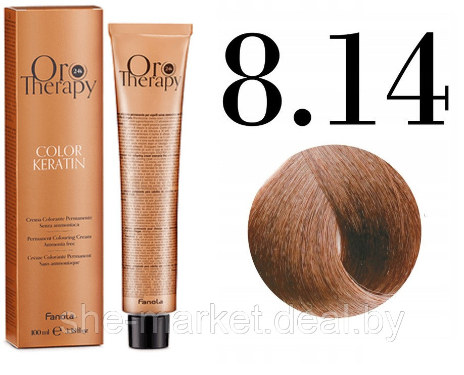 Безаммиачная крем-краска для волос ORO Therapy Color Keratin 8.14, 100мл - фото 1 - id-p217949715