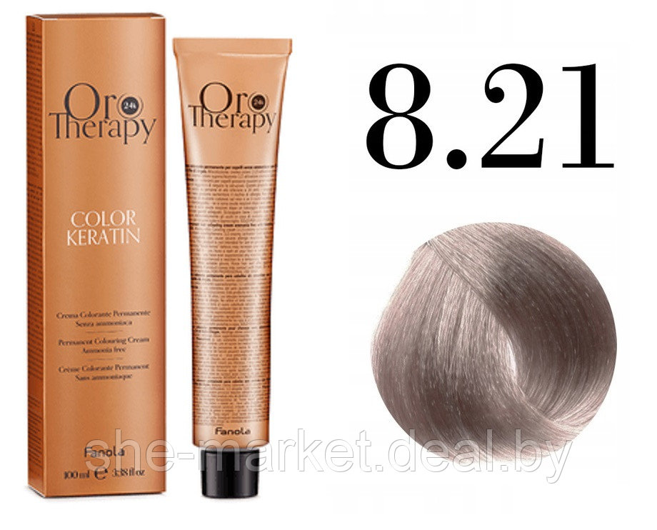 Безаммиачная крем-краска для волос ORO Therapy Color Keratin 8.21, 100мл - фото 1 - id-p217949716