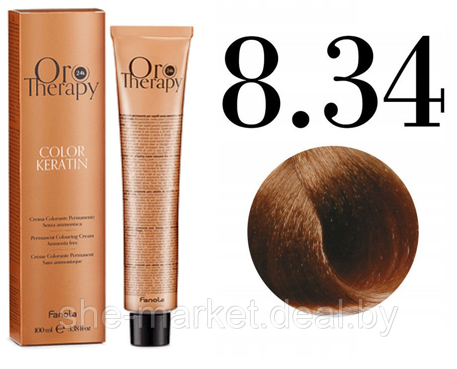Безаммиачная крем-краска для волос ORO Therapy Color Keratin 8.34, 100мл - фото 1 - id-p217949719
