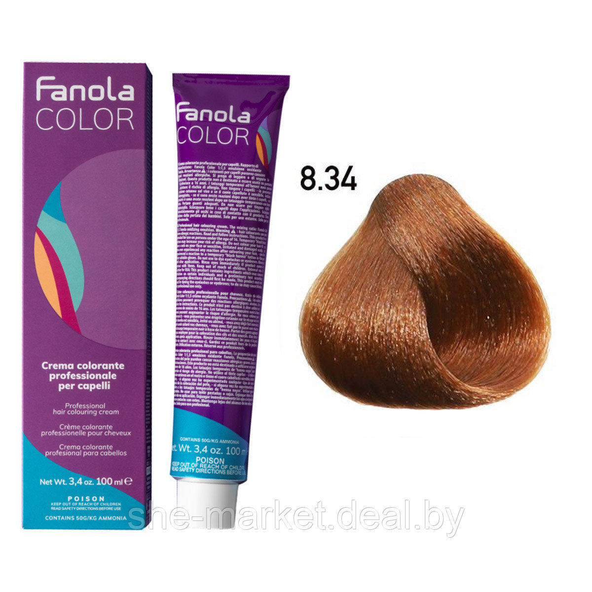 Крем-краска для волос Crema Colore 8.34 Blond Clair, 100мл (Fanola) - фото 1 - id-p193998652