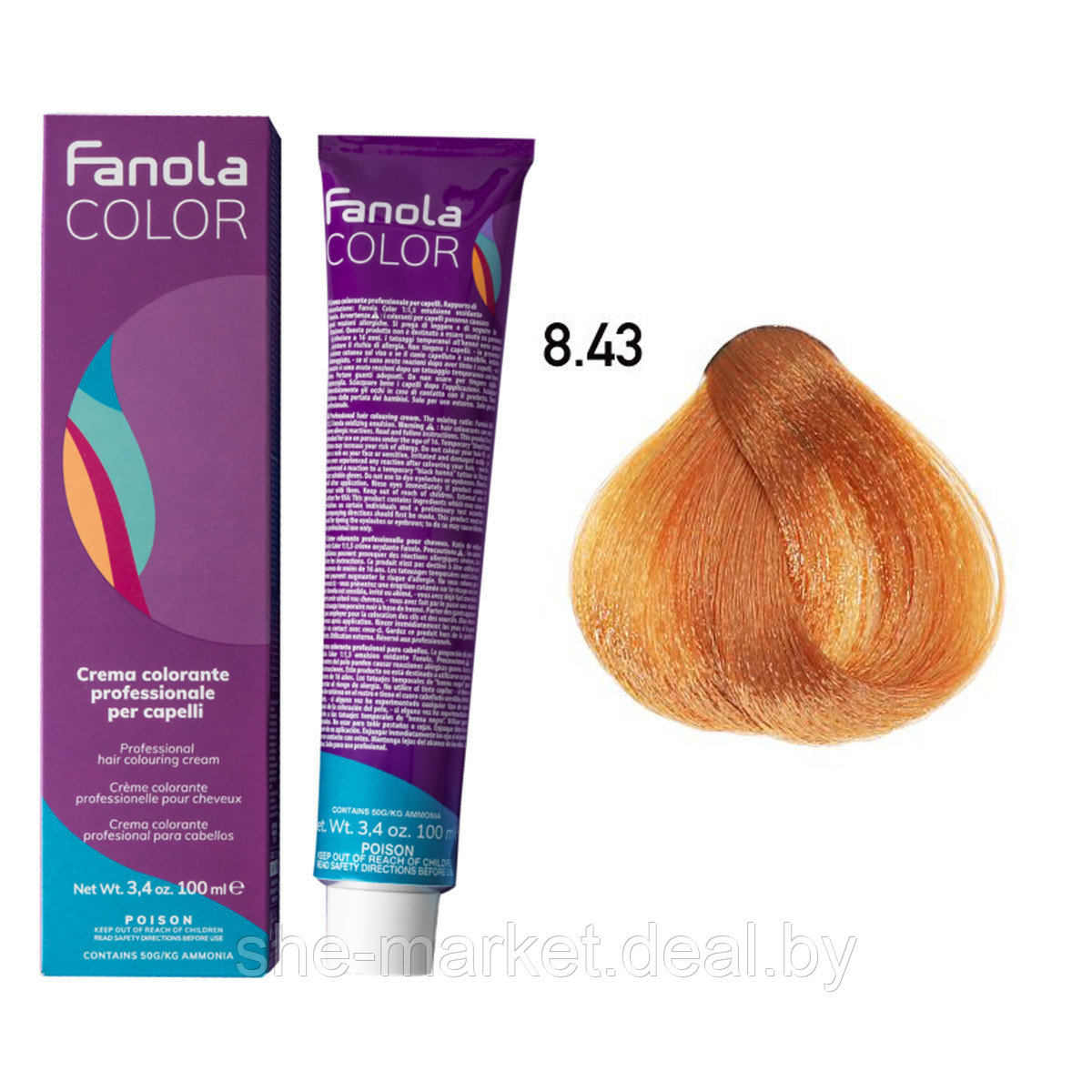Крем-краска для волос Crema Colore 8.43, 100мл (Fanola) - фото 1 - id-p191523638