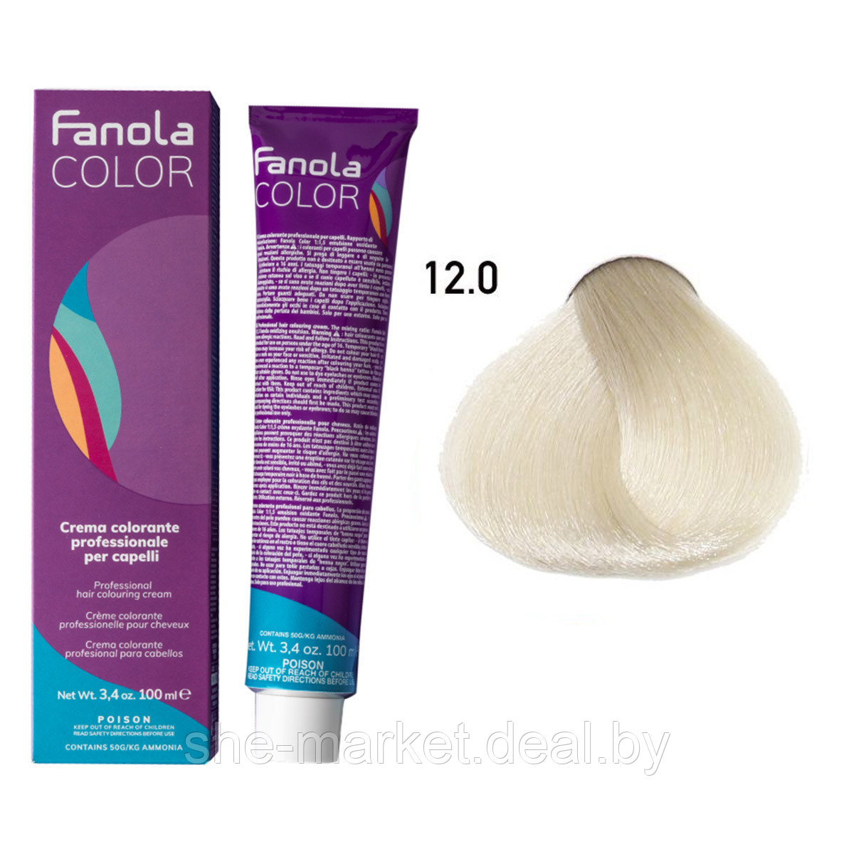 Крем-краска для волос Crema Colore 12.0 Superlight blonde plat extra, 100мл (Fanola) - фото 1 - id-p193998637