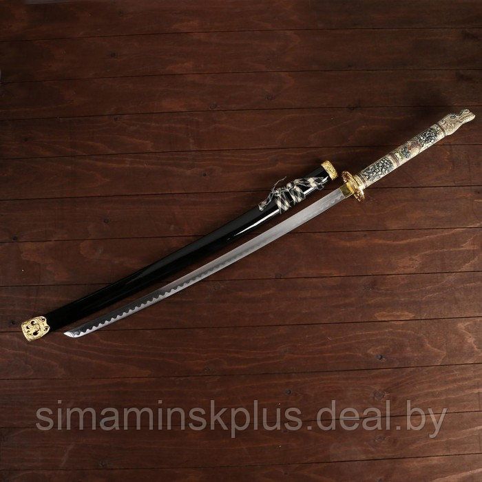 Сувенирное оружие «Катана на подставке», чёрные ножны, рукоятка под слоновую кость, 108 см - фото 2 - id-p217954529