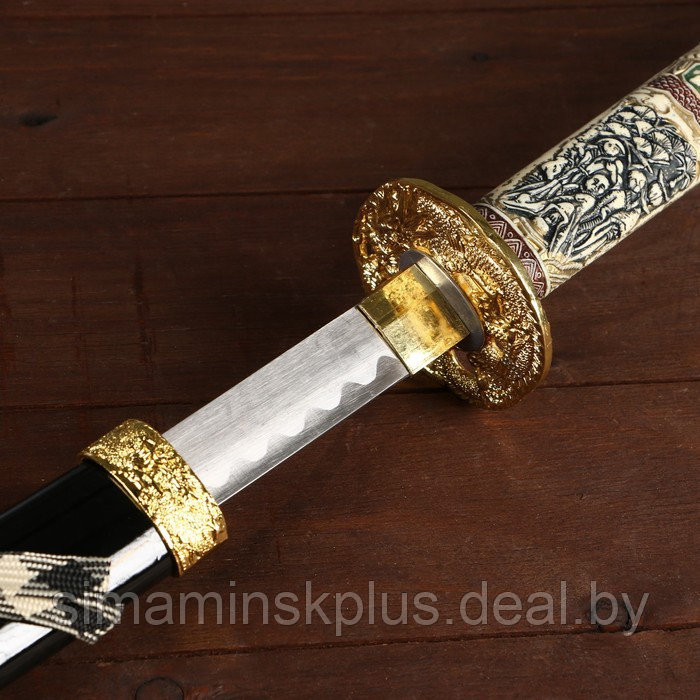 Сувенирное оружие «Катана на подставке», чёрные ножны, рукоятка под слоновую кость, 108 см - фото 4 - id-p217954529