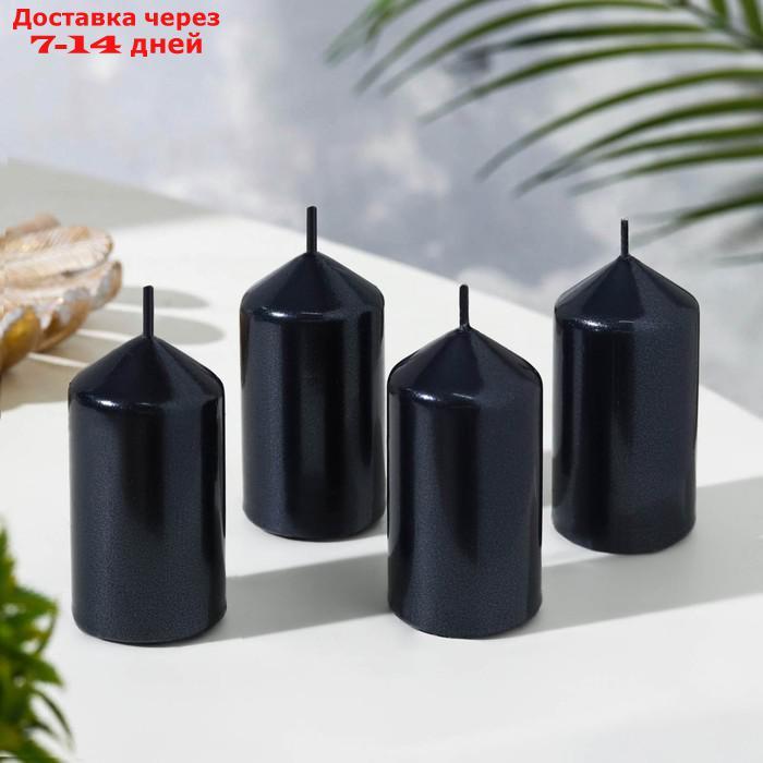 Набор свечей "Столбик", 4 штуки, чёрный металлик 7х3,8см - фото 1 - id-p217826106