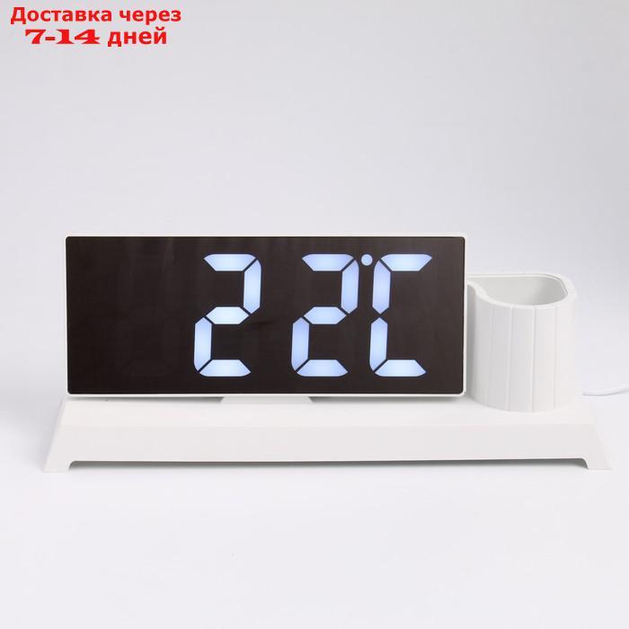 Часы настольные электронные "Мишка", с карандашницей, белая индикация, 11 x 25 см, от USB - фото 2 - id-p217824164
