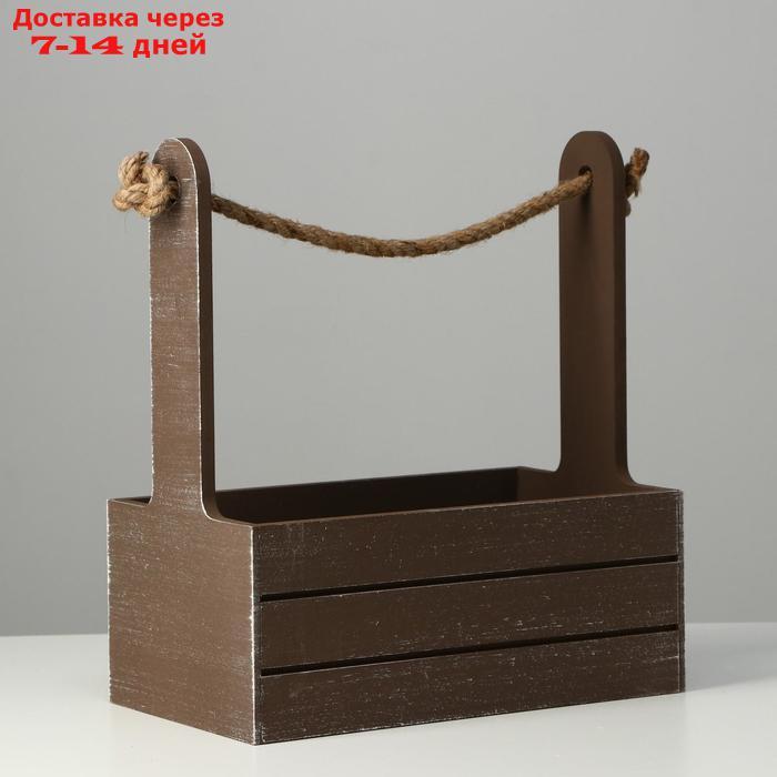 Кашпо деревянное 25.5×15×30 см "Прованс", ручка канат, коричневый - фото 2 - id-p217822503