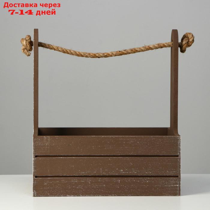 Кашпо деревянное 25.5×15×30 см "Прованс", ручка канат, коричневый - фото 3 - id-p217822503
