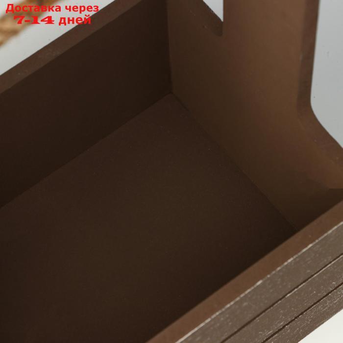 Кашпо деревянное 25.5×15×30 см "Прованс", ручка канат, коричневый - фото 4 - id-p217822503