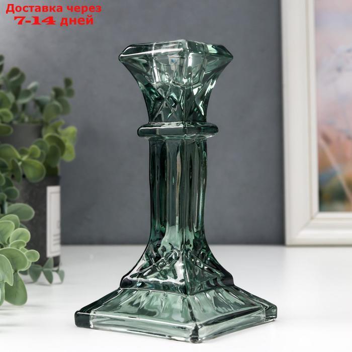 Подсвечник стекло на 1 свечу "Колонна прямоугольная" зелёный прозрачный 16х8,6х8,6 см - фото 1 - id-p217823386