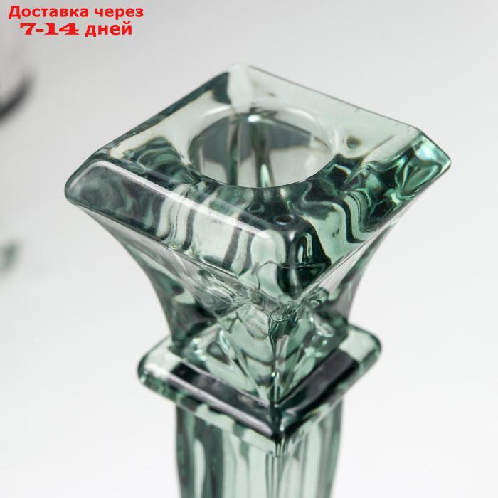 Подсвечник стекло на 1 свечу "Колонна прямоугольная" зелёный прозрачный 16х8,6х8,6 см - фото 3 - id-p217823386