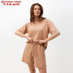 Костюм женский (футболка, шорты) MINAKU: Casual collection цвет песочный, р-р 44