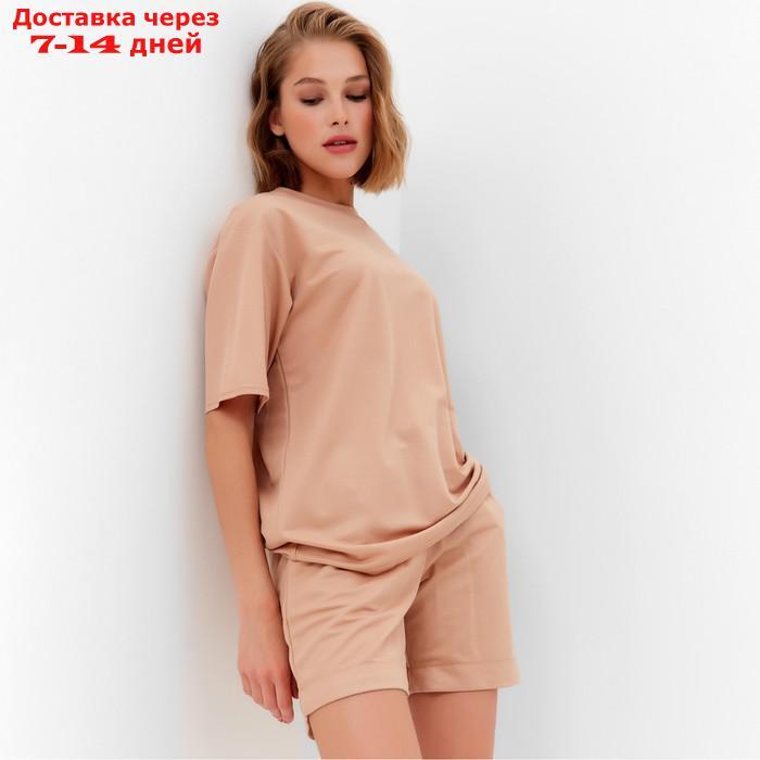 Костюм женский (футболка, шорты) MINAKU: Casual collection цвет песочный, р-р 44 - фото 6 - id-p217826433