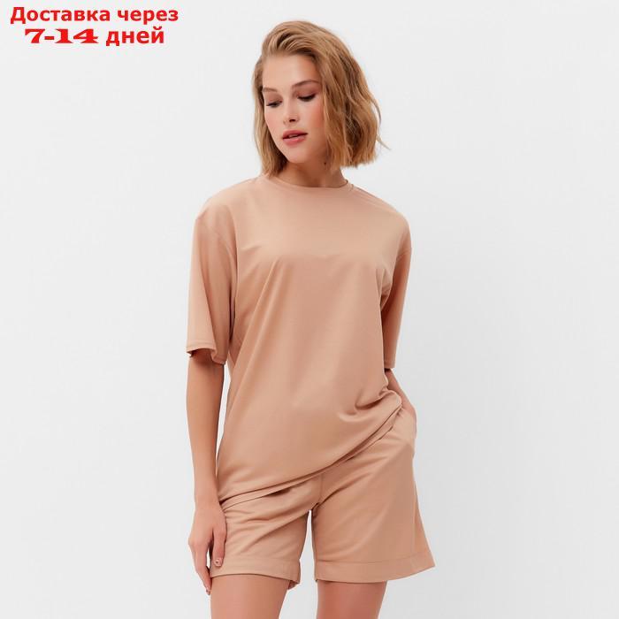 Костюм женский (футболка, шорты) MINAKU: Casual collection цвет песочный, р-р 48