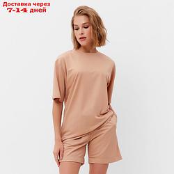 Костюм женский (футболка, шорты) MINAKU: Casual collection цвет песочный, р-р 48