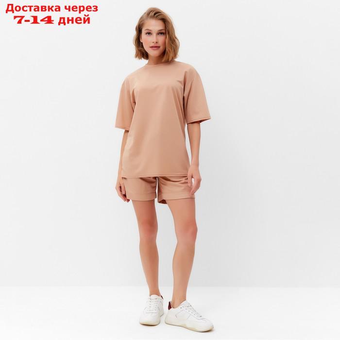 Костюм женский (футболка, шорты) MINAKU: Casual collection цвет песочный, р-р 42 - фото 3 - id-p217826438