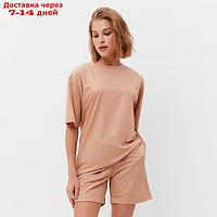Костюм женский (футболка, шорты) MINAKU: Casual collection цвет песочный, р-р 46