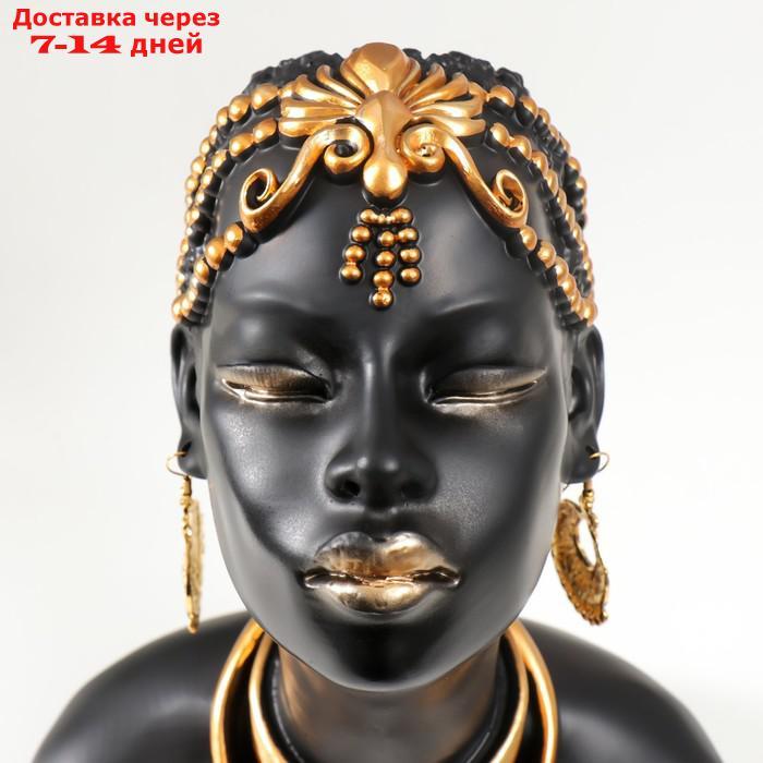 Сувенир полистоун бюст "Девушка из африканского племени" чёрный с золотом 23х10х18,5 см - фото 5 - id-p217823723