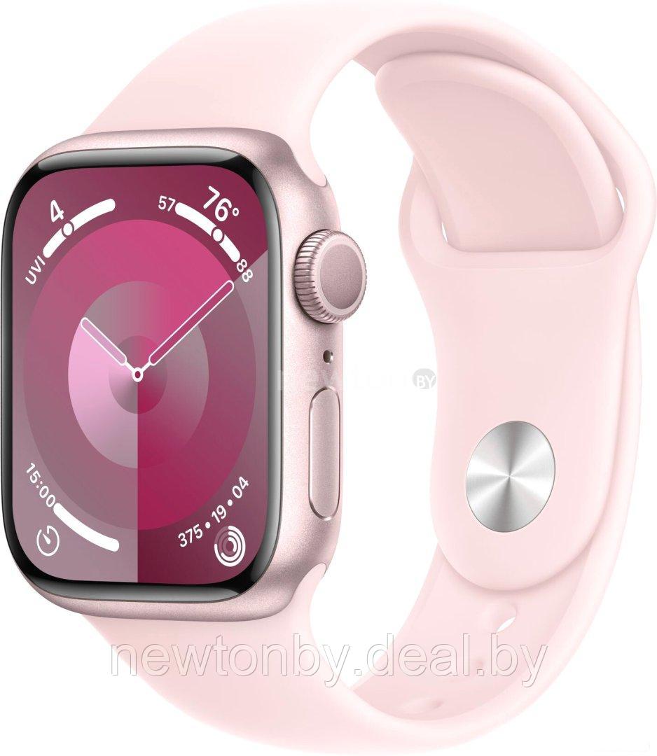 Умные часы Apple Watch Series 9 41 мм (алюминиевый корпус, розовый/розовый, спортивный силиконовый ремешок - фото 1 - id-p217832447