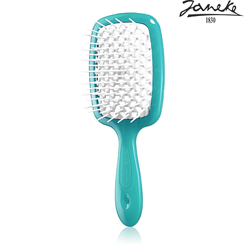 Расческа массажная Janeke Superbrush Turquoise Бирюзовая с белым