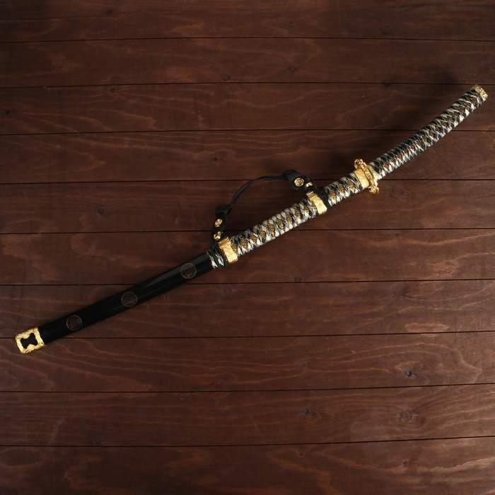 Сувенирное оружие «Катана», чёрные ножны, золотистая обмотка, 102 см - фото 1 - id-p217977884