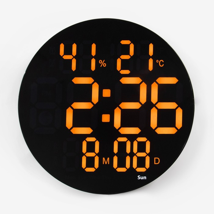 Часы электронные настенные, будильник, календарь, термометр, гигрометр, 1 ААА, d-25 см - фото 1 - id-p217977905