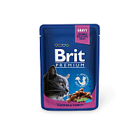 Brit Premium Cat для взрослых кошек с курицей и индейкой, 85г*7 шт